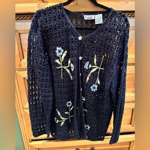 Capacity Open Knit Navy Blue Cardigan Sz 2x
